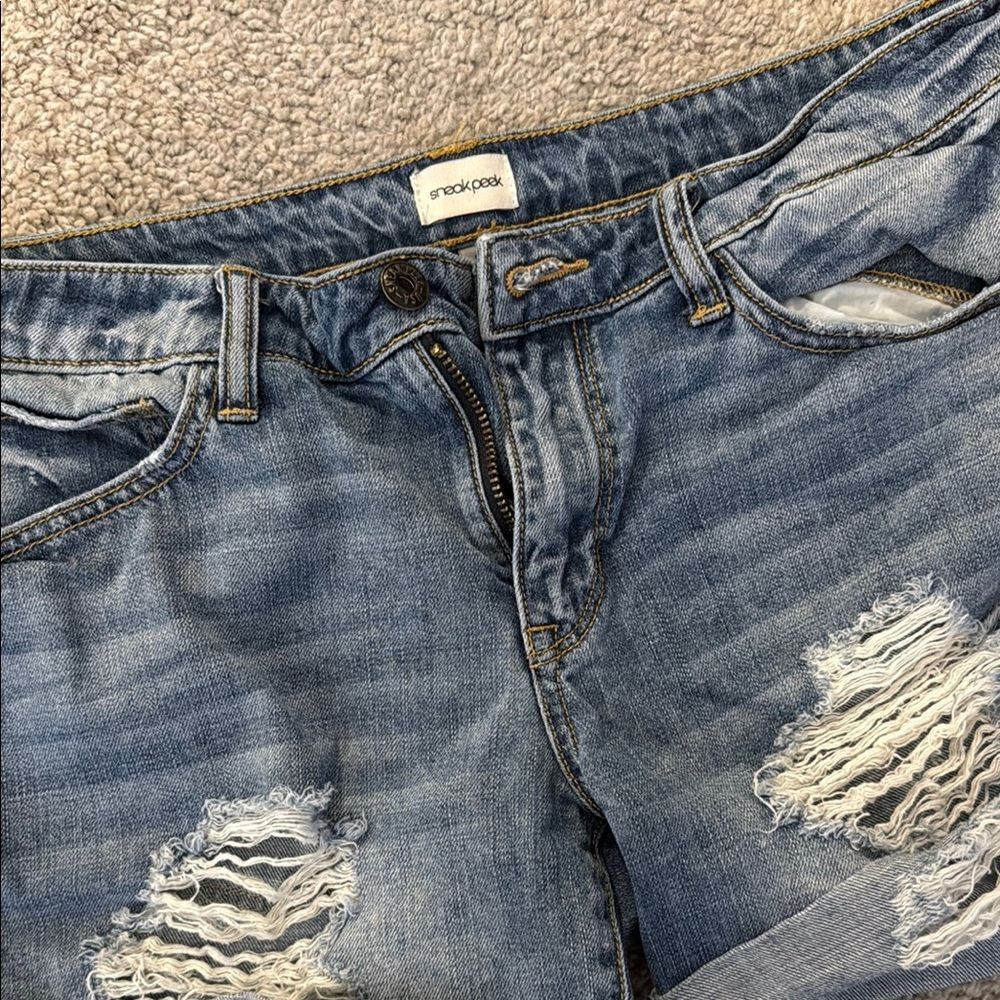 Sneak Peek Blue Sexy Boyfriend Distressed Denim Jean Shorts